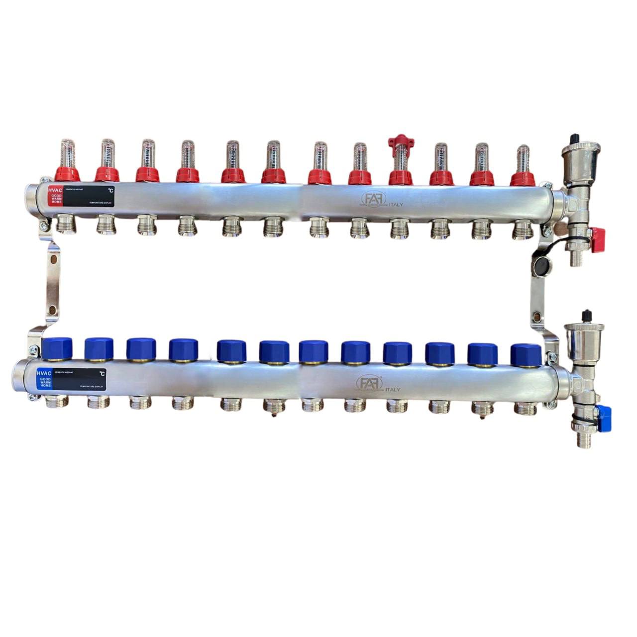 FAF Коллектор с расходомерами 1"х3/4" на 12 вых. нерж. + конечный комплект (без евроконусов)