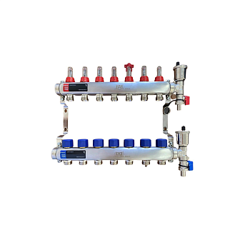 FAF Коллектор с расходомерами 1"х3/4" на  7 вых. нерж. + конечный комплект (без евроконусов)