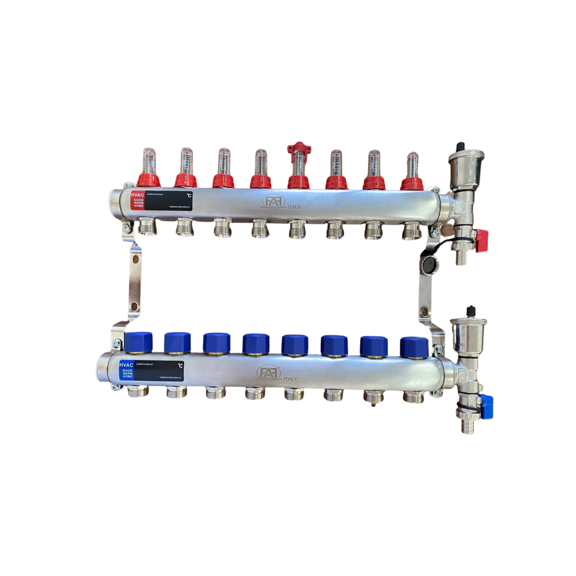 FAF 1"X3/4" шығын өлшегіштері бар Коллектор 8 шығыс. нерж. + соңғы жинақ (еуроконуссыз)