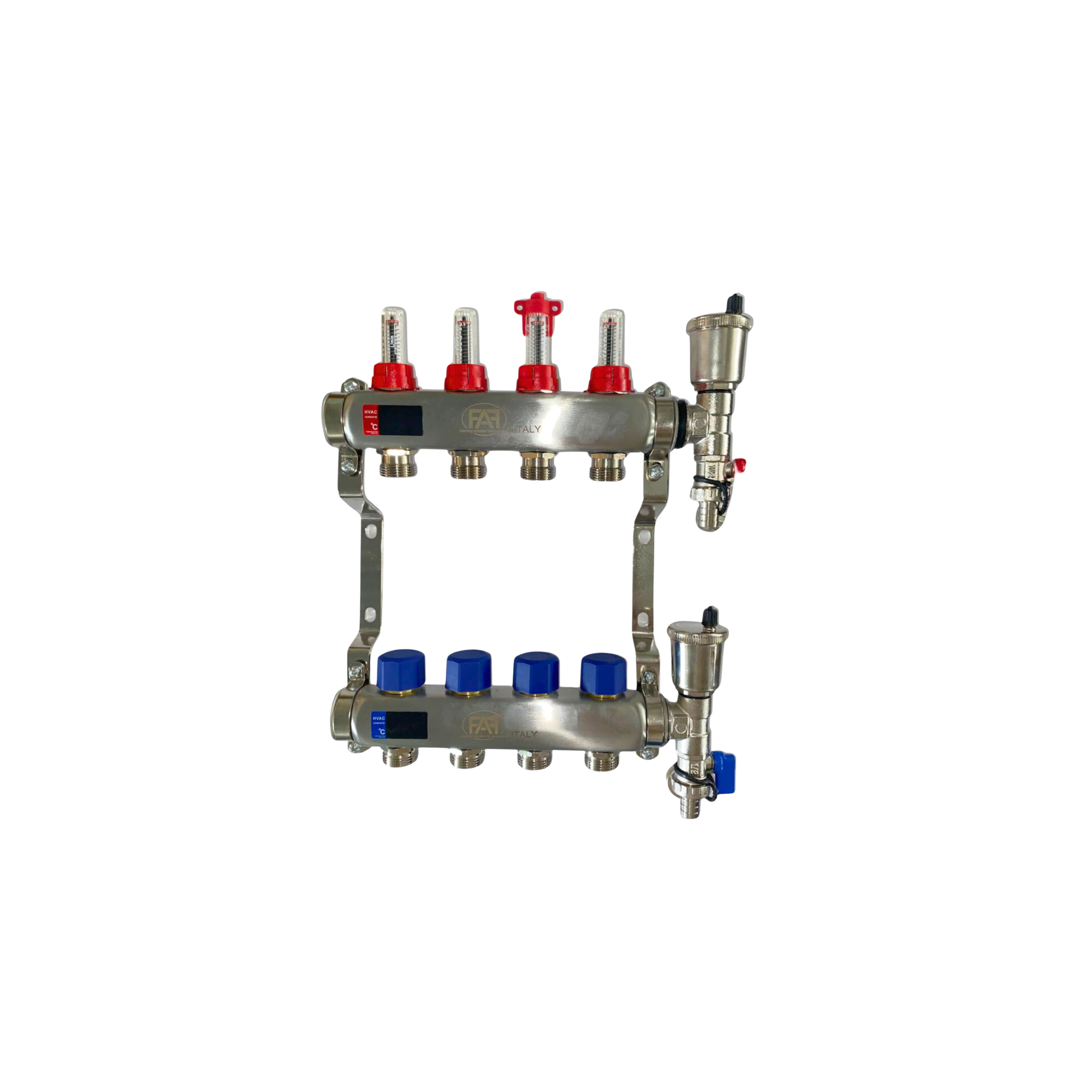 FAF 1"X3/4" шығын өлшегіштері бар Коллектор 4 шығыс. нерж. + соңғы жинақ (еуроконуссыз)