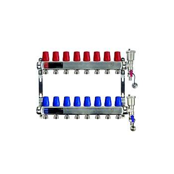 ISI коллектор вентильный 1"-16 на  8 вых настенный + конечный комплект