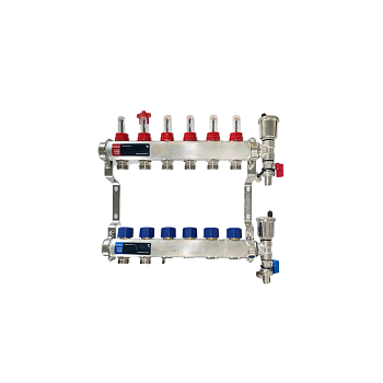 FAF Коллектор с расходомерами 1"х3/4" на  6 вых. нерж. + конечный комплект (без евроконусов)