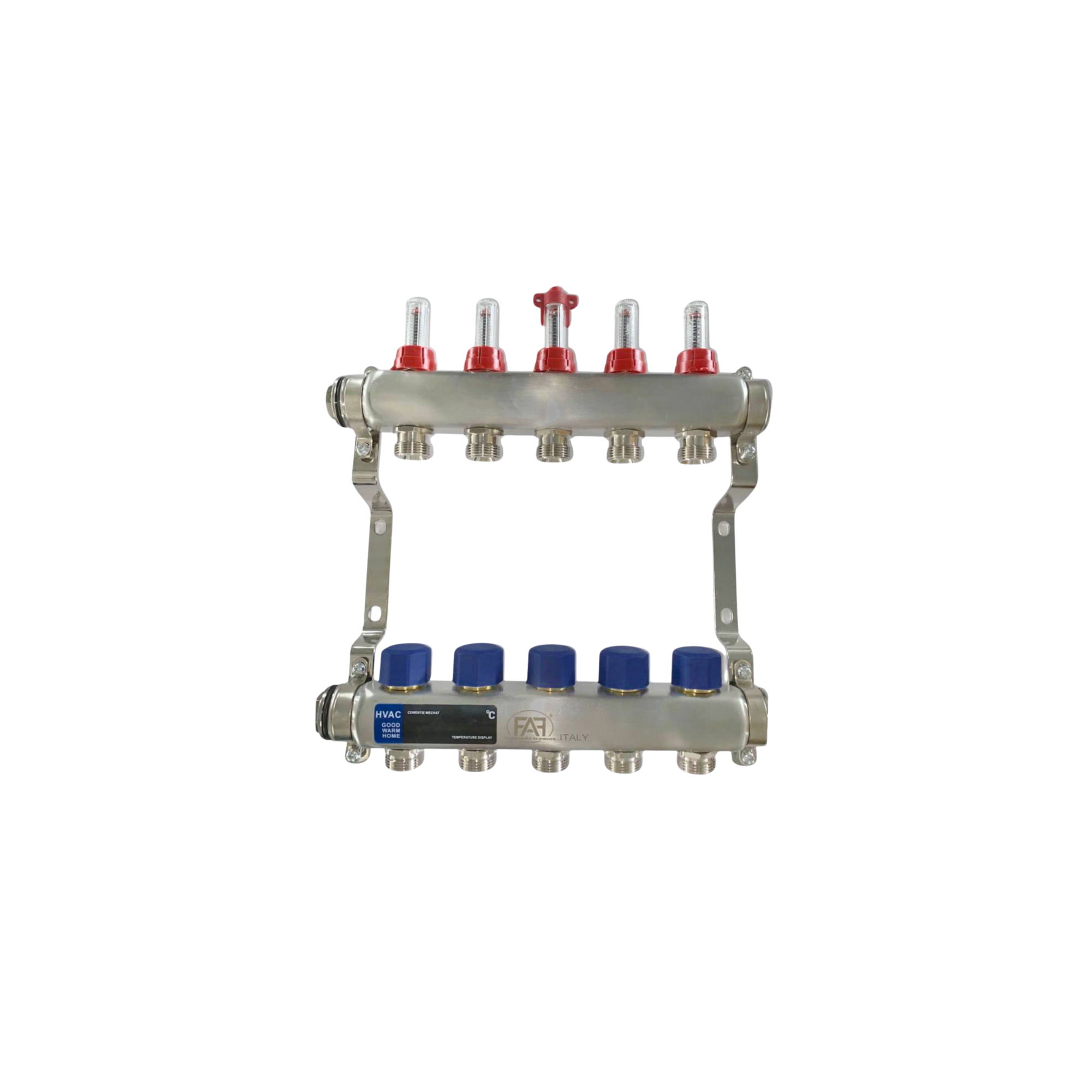 FAF Коллектор с расходомерами 1"х3/4" на  5 вых. нерж.  (без евроконусов)