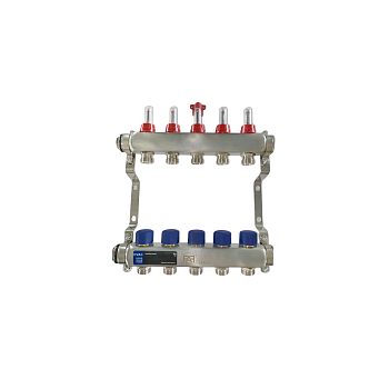 FAF Коллектор с расходомерами 1"х3/4" на  5 вых. нерж.  (без евроконусов)